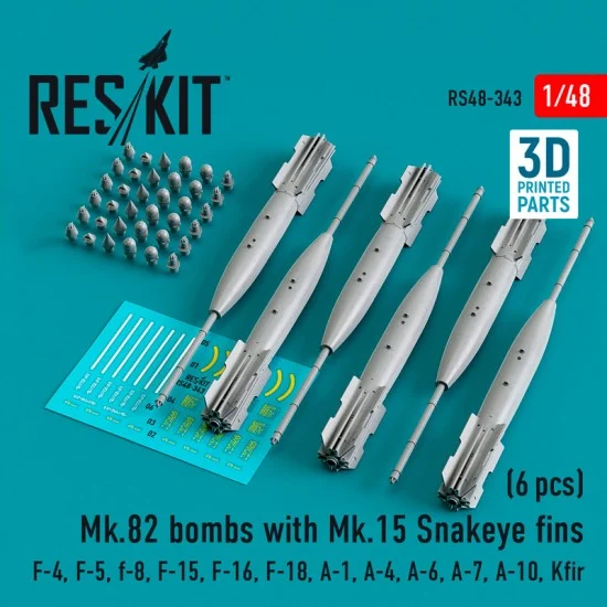 Reskit RS48-0343 1/48 Mk.82 Bombs w/Mk.15 Snakeye Fins (4pcs) for Academy/Eduard/Hasegawa/Fujimi