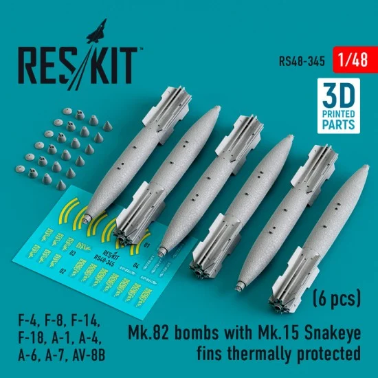Reskit RS48-0345 1/48 Mk.82 Bomb w/Mk.15 Snakeye Fins Thermally Protected (4pcs)