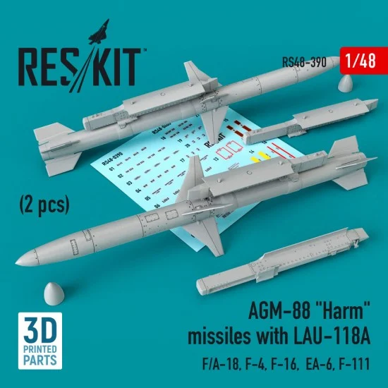 Reskit RS48-0390 1/48 F/A-18, F-4, F-16, EA-6, F-111 AGM-88 Harm Missiles with LAU-118A (2pcs)