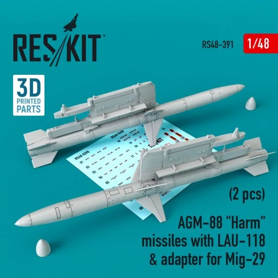 Reskit RS48-0391 1/48 AGM-88 Harm Missiles with LAU-118 & Adapter for MiG-29 (2pcs)