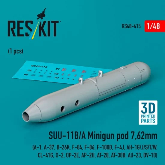 Reskit RS48-0415 1/48 SUU-11B/A MiniGun Pod 7.62mm for A-1/37, B-26K, F-84/86/100D, F-4J, AH-1G/J/S/T/W