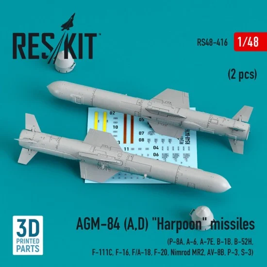 Reskit RS48-0416 1/48 AGM-84 (A,D) "Harpoon" Missiles (2 pcs) for P-8A, A-6/7E, B-1B/52H, F-111C/16/20