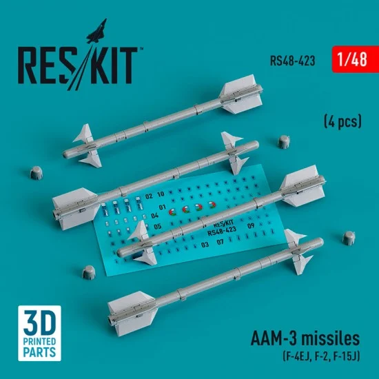 Reskit RS48-0423 1/48 F-4EJ, F-2, F-15J AAM-3 Missiles (4pcs, 3D Printed)