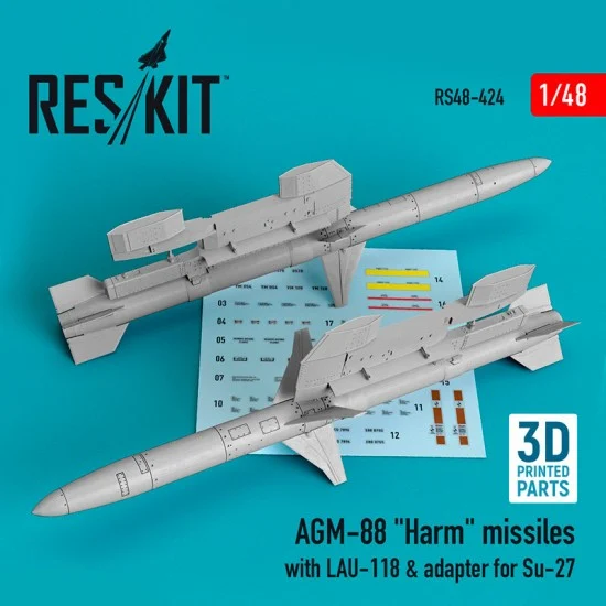Reskit RS48-0424 1/48 AGM-88 Harm Missiles with LAU-118 & Adapter for Su-27 (2pcs)