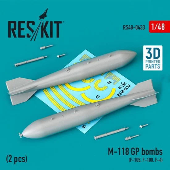 Reskit RS48-0433 1/48 M-118 GP Bombs (2pcs) for F-105, F-100, F-4 (3D Printing)