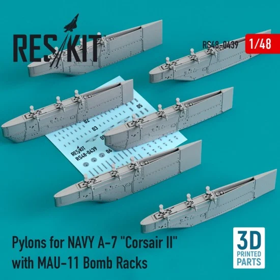 Reskit RS48-0439 1/48 Pylons for NAVY A-7 "Corsair II" with MAU-11 Bomb Racks (3D Printing)