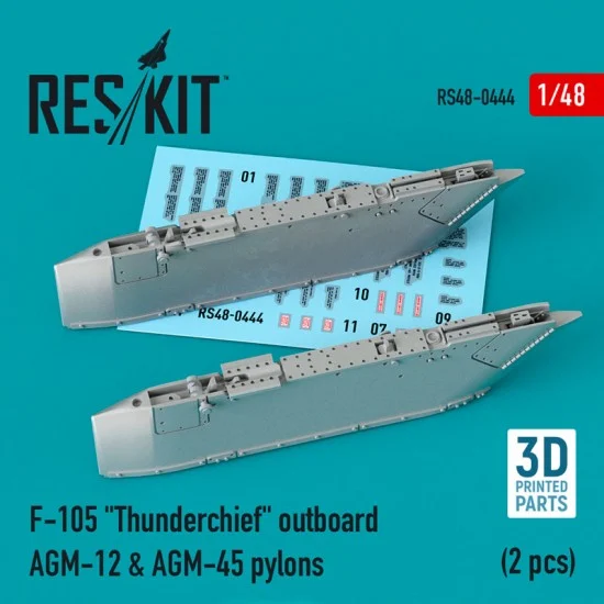 Reskit RS48-0444 1/48 F-105 Thunderchief Outboard AGM-12 & AGM-45 Pylons (2pcs, 3D Printing)
