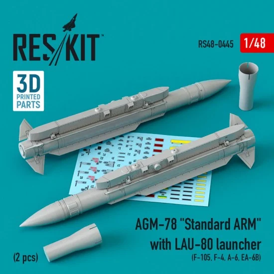 Reskit RS48-0445 1/48 AGM-78 Standard ARM with LAU-80 Launcher (2pcs) for F-105,F-4,A-6,EA-6B