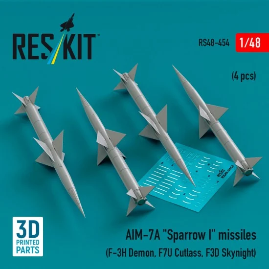 Reskit RS48-0454 1/48 AIM-7A Sparrow I Missiles (4pcs) for F-3H Demon, F7U Cutlass, F3D Skynight