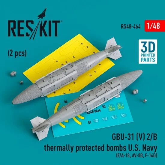 Reskit RS48-0464 1/48 USN F/A-18, AV-8B, F-14D GBU-31 (V) 2/B Thermally Protected Bombs (2pcs, 3D Printed)