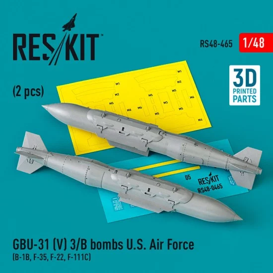 Reskit RS48-0465 1/48 USAF B-1B, F-35, F-22, F-111C GBU-31 (V) 3/B Bombs (2pcs, 3D Printed)