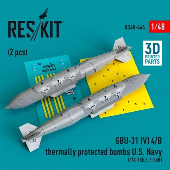 Reskit RS48-0466 1/48 USN F/A-18E,F, F-35B GBU-31 (V) 4/B Thermally Protected Bombs (2pcs, 3D Printed)