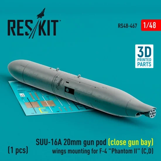 Reskit RS48-0467 1/48 F-4 Phantom II C/D SUU-16A 20mm Gun Pod (close gun bay) Wings Mounting for