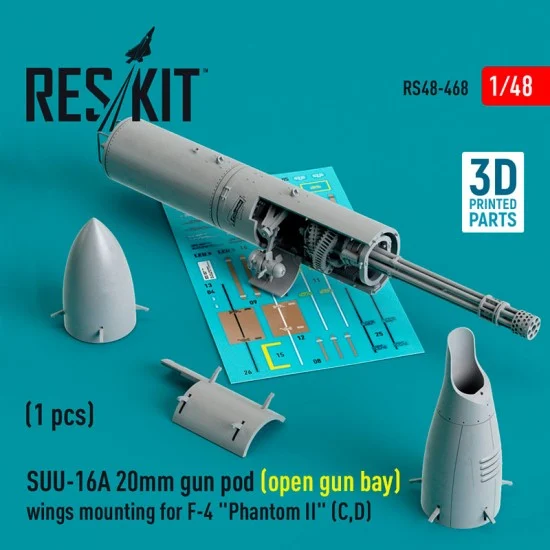 Reskit RS48-0468 1/48 F-4 Phantom II C/D SUU-16A 20mm Gun Pod (open gun bay) Wings Mounting