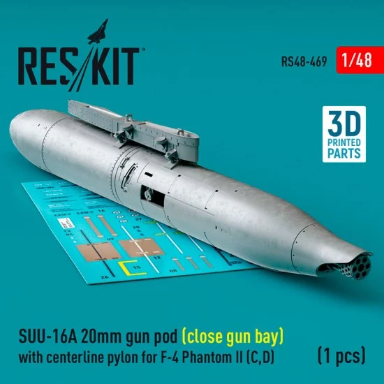 Reskit RS48-0469 1/48 F-4 Phantom II C/D SUU-16A 20mm Gun Pod (close gun bay) with Centerline Pylon