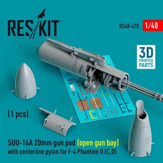 Reskit RS48-0470 1/48 F-4 Phantom II C/D SUU-16A 20mm Gun Pod (open gun bay) with Centerline Pylon