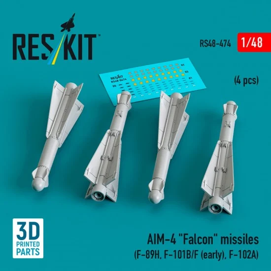 Reskit RS48-0474 1/48 AIM-4 Falcon Missiles (4pcs) for F-89H, F-101B/F (early), F-102A