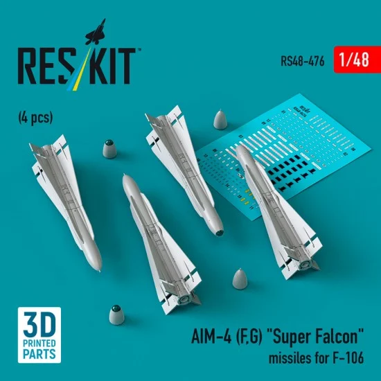 Reskit RS48-0476 1/48 AIM-4 (F, G) Super Falcon Missiles for F-106 (4pcs)