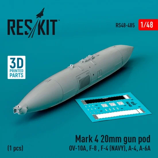 Reskit RS48-0485 1/48 Mark 4 20mm Gun Pod for OV-10A/ F-8 / USN F-4/ A-4/ A-6A (1pc)