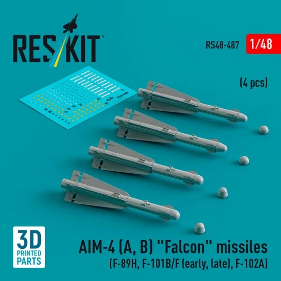 Reskit RS48-0487 1/48 AIM-4 (A, B) Falcon Missiles (4pcs) for F-89H, F-101B/F (early, late), F-102A