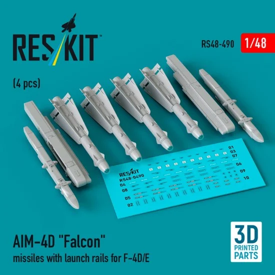 Reskit RS48-0490 1/48 AIM-4D Falcon Missiles with Launch Rails for F-4D/E (4pcs)