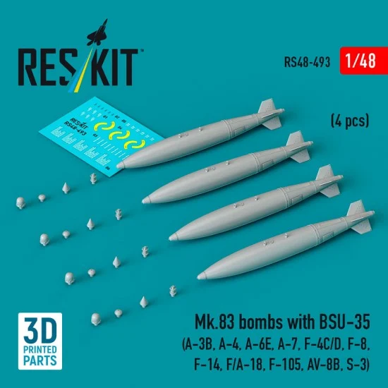 Reskit RS48-0493 1/48 Mk.83 Bombs with BSU-35 (4pcs) for A-3B/4/6E/7, F-4C/D, F-8, F-14, F/A-18, F-105
