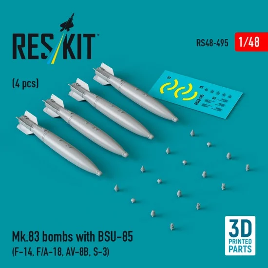 Reskit RS48-0495 1/48 Mk.83 Bombs with BSU-85 (4pcs) for F-14, F/A-18, AV-8B, S-3