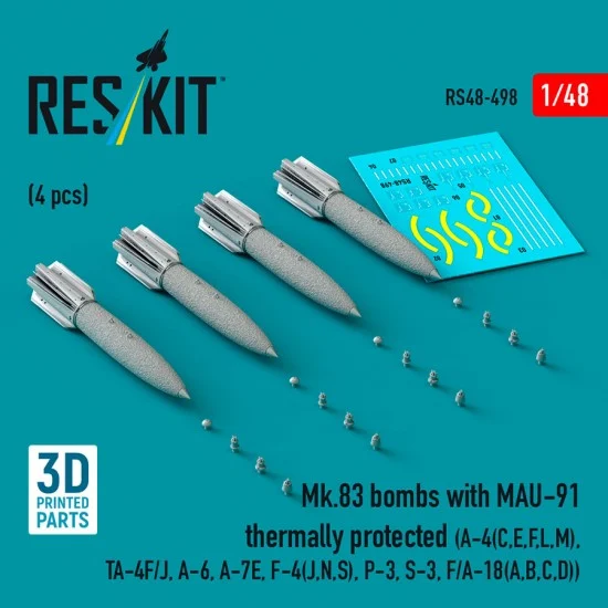 Reskit RS48-0498 1/48 Mk.83 Bombs with MAU-91 Thermally Protected (4pcs) for A-4(C,E,F,L,M), TA-4F/J, A-6
