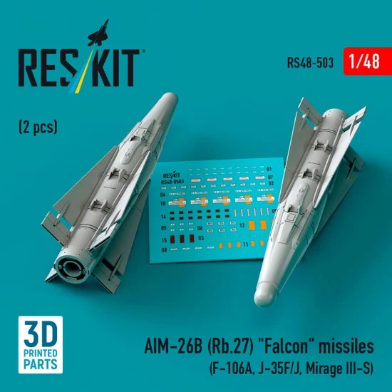 Reskit RS48-0503 1/48 AIM-26B (Rb.27) Falcon Missiles (2pcs) for F-106A, J-35F/J, Mirage III-S