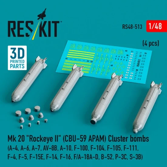 Reskit RS48-0513 1/48 Mk 20 Rockeye II (CBU-59 APAM) Cluster Bombs (4pcs)