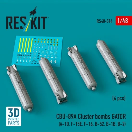 Reskit RS48-0514 1/48 CBU-89A Cluster Bombs GATOR (4pcs) for A-10, F-15E, F-16, B-52, B-1B, B-2