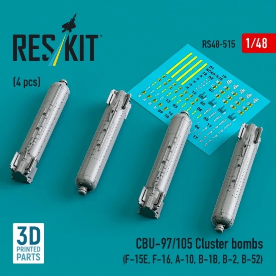 Reskit RS48-0515 1/48 CBU-97/105 Cluster Bombs (4pcs) for F-15E, F-16, A-10, B-1B, B-2, B-52