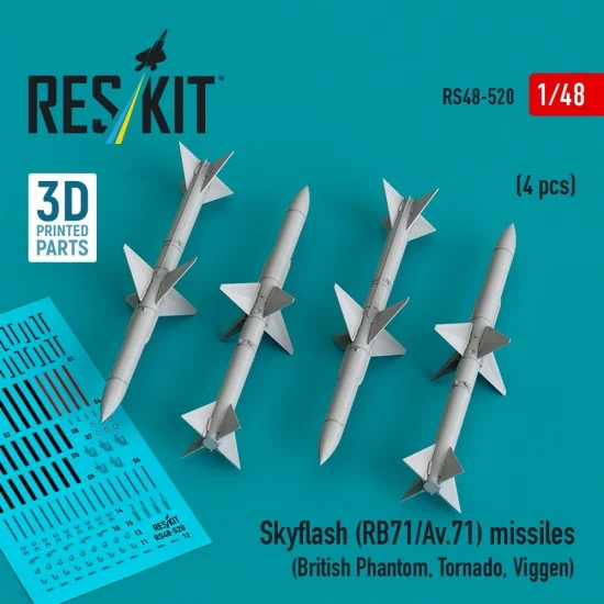 Reskit RS48-0520 1/48 Skyflash (RB71/Av.71) Missiles (4pcs) for British Phantom, Tornado, Viggen