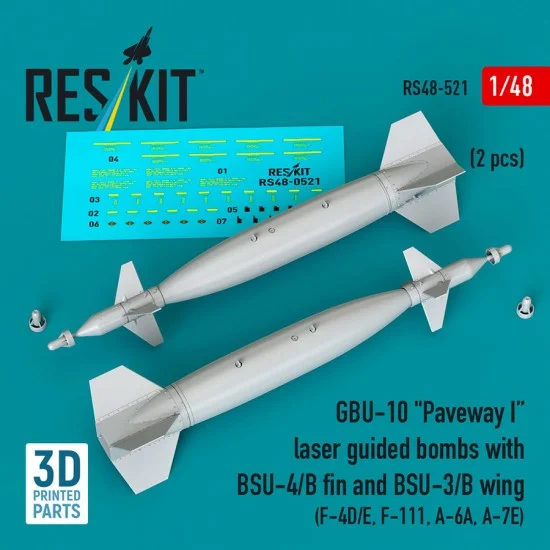 Reskit RS48-0521 1/48 GBU-10 Paveway I Laser Guided Bombs w/BSU-4/B Fin and BSU-3/B Wing (2pcs)