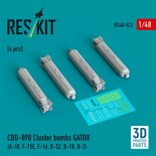 Reskit RS48-0523 1/48 CBU-89B Cluster Bombs GATOR (4pcs) for A-10, F-15E, F-16, B-52, B-1B, B-2