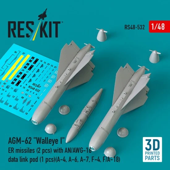 Reskit 48-0532 1/48 AGM-62 Walleye I ER Missiles (2pcs) with AN/AWG-16 Data Link Pod (1pc)
