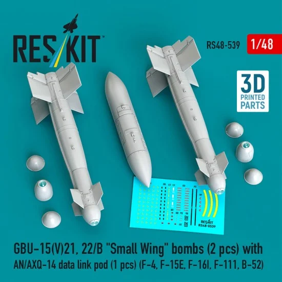Reskit RS48-0539 1/48 GBU-15(V)21/22/B Small Wing Bombs (2pcs) with AN/AXQ-14 Data Link Pod