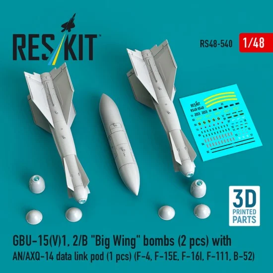 Reskit RS48-0540 1/48 GBU-15(V)1/2/B Big Wing Bombs (2pcs) with AN/AXQ-14 Data Link Pod
