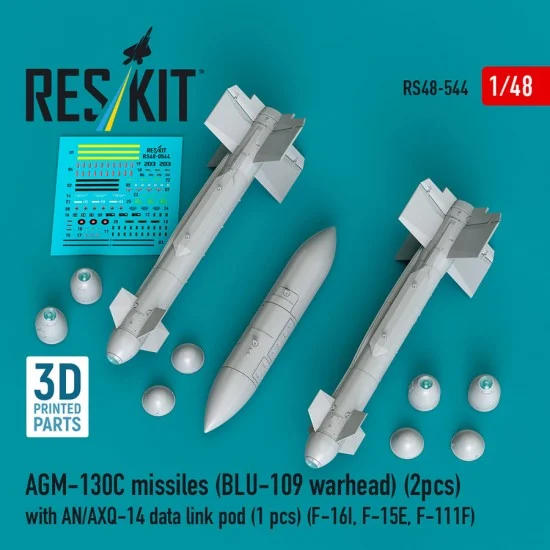 Reskit RS48-0544 1/48 AGM-130C Missiles (2pcs) BLU-109 Warhead with AN/AXQ-14 Data Link Pod