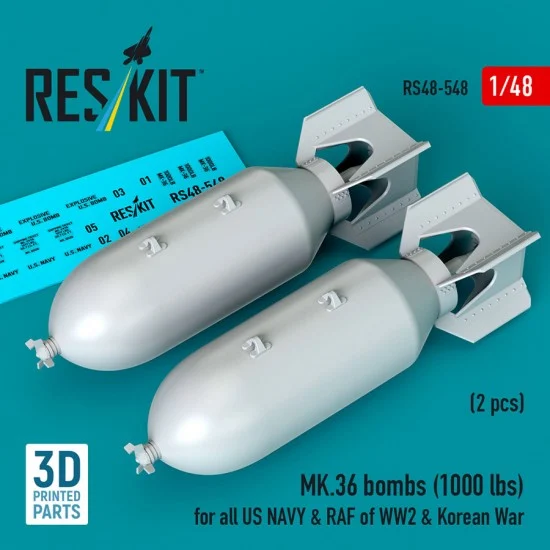 Reskit RS48-0548 1/48 WWII/Korean War US Navy/RAF MK.36 Bombs 1000lbs (2pcs)