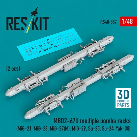 Reskit 48-0557 1/48 MBD2-67U Multiple Bombs Racks (2pcs) for MiG-21/23/27(M)/29/Su-25/24/Yak-38