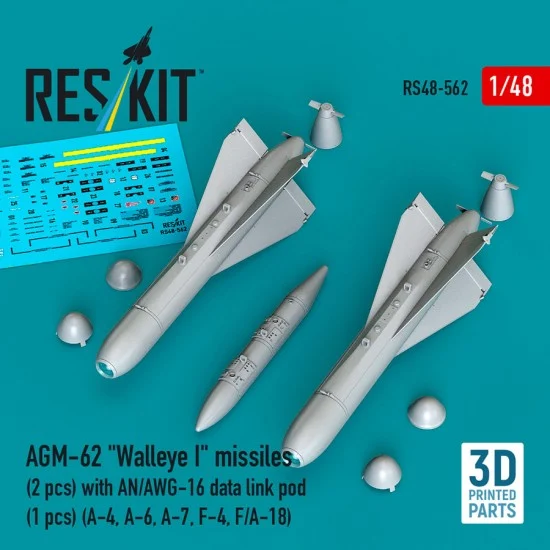 Reskit 48-0562 1/48 AGM-62 Walleye I Missiles (2pcs) with AN/AWG-16 Data Link Pod (1pc)