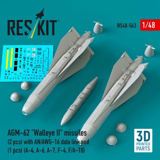Reskit 48-0563 1/48 AGM-62 Walleye II Missiles (2pcs) with AN/AWG-16 Data Link Pod (1pc)