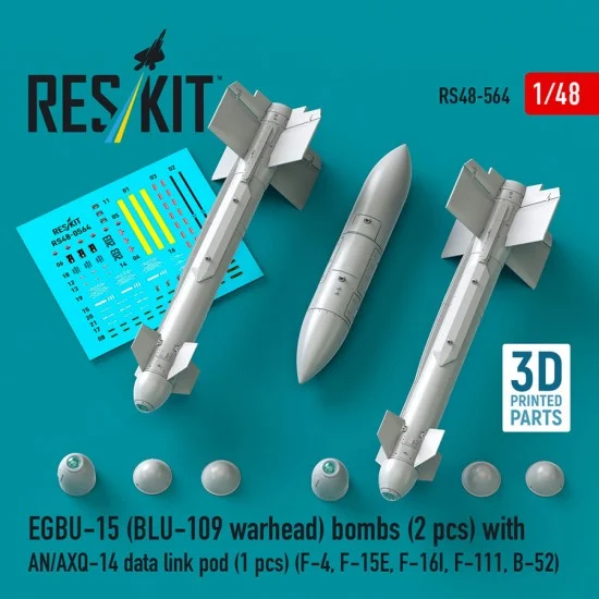 Reskit RS48-0564 1/48 EGBU-15 BLU-109 Warhead Bombs (2pcs) with AN/AXQ-14 Data Link Pod