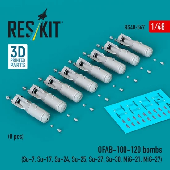 Reskit 48-0567 1/48 OFAB-100-120 Bombs (8pcs) for Su-7/17/24/25/27/30/MiG-21/27
