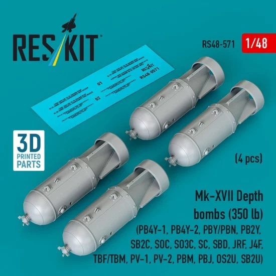 Reskit 48-0571 1/48 Mk-XVII Depth Bombs 350lb (4pcs)