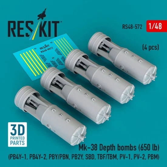 Reskit 48-0572 1/48 Mk-38 Depth Bombs 650lb (4pcs)