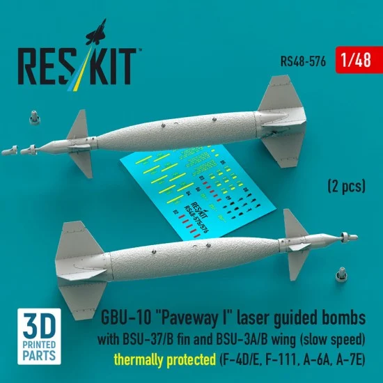 Reskit RS48-0576 1/48 GBU-10 Paveway I Bombs w/BSU-37/B Fin BSU-3A/B Wing (slow) Thermally protected