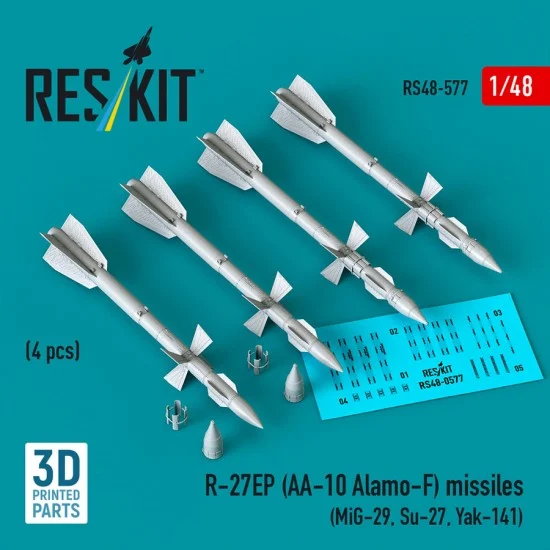 Reskit 48-0577 1/48 R-27EP (AA-10 Alamo-F) Missiles (4pcs) for MiG-29/Su-27/Yak-141
