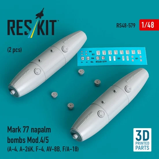 Reskit 48-0579 1/48 Mark 77 Napalm Bombs Mod.4/5 (2pcs) for A-4/A-26K/F-4/AV-8B/F/A-18